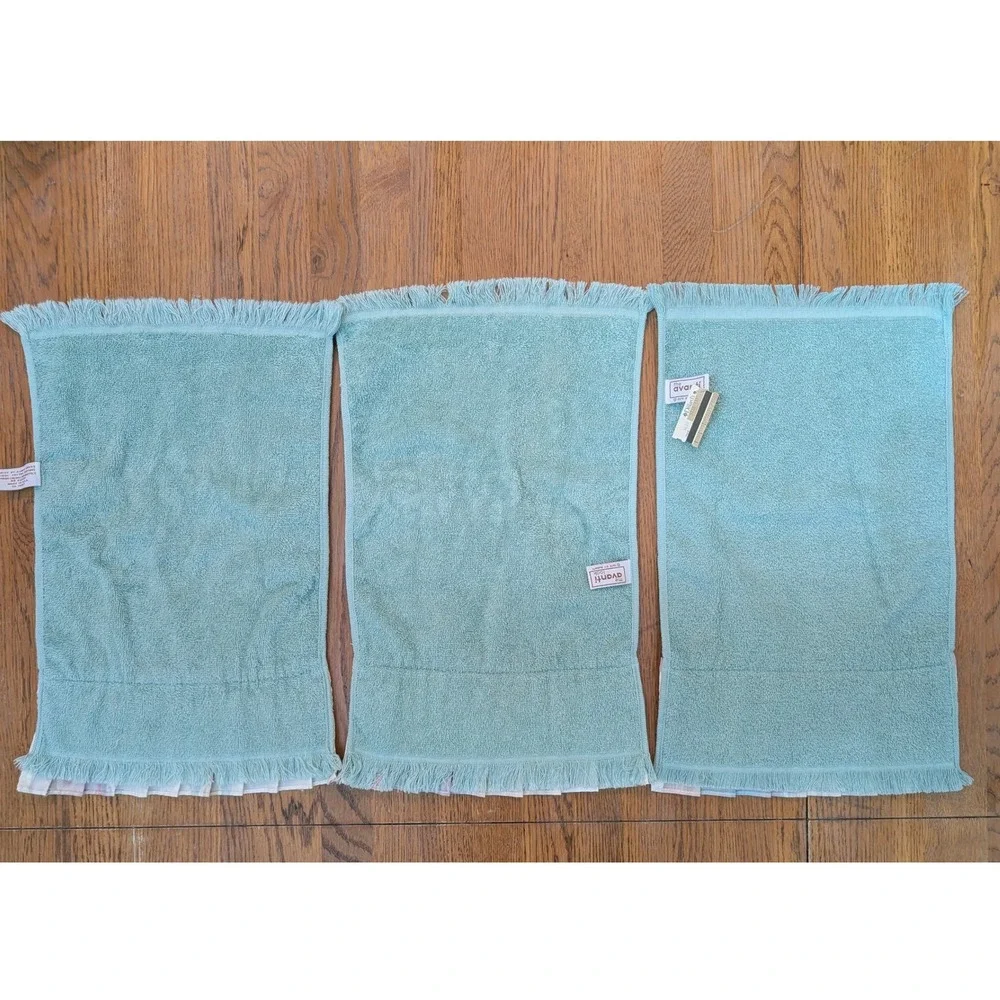Vintage 1978 Avanti Linens 5pc Towel Set Seafoam/Mint Green Pleated Ruffle Trim